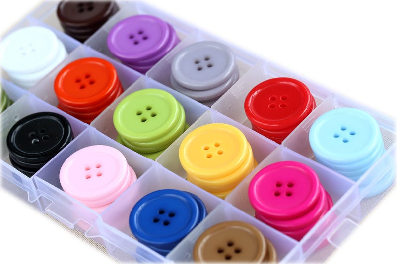 GANSSIA 1 Inch (25mm) 15 Colors Assorted Buttons Sewing Flatback Button Multicolors Pack of 90 with Box (Each Color 6 pcs) - Image 2